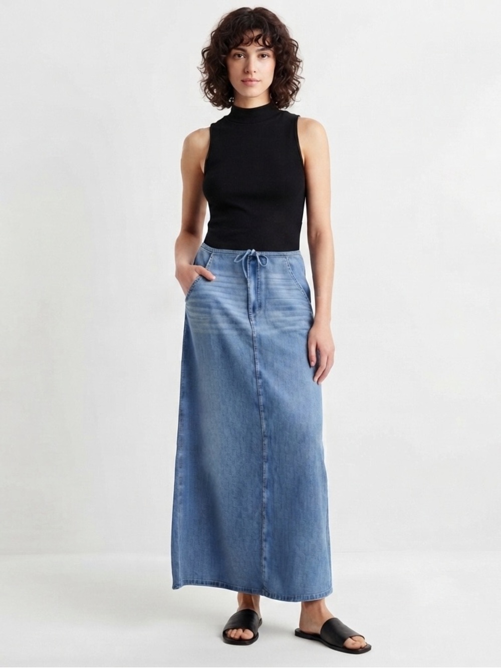 a.n.a Womens Low Rise Long Denim Skirt
